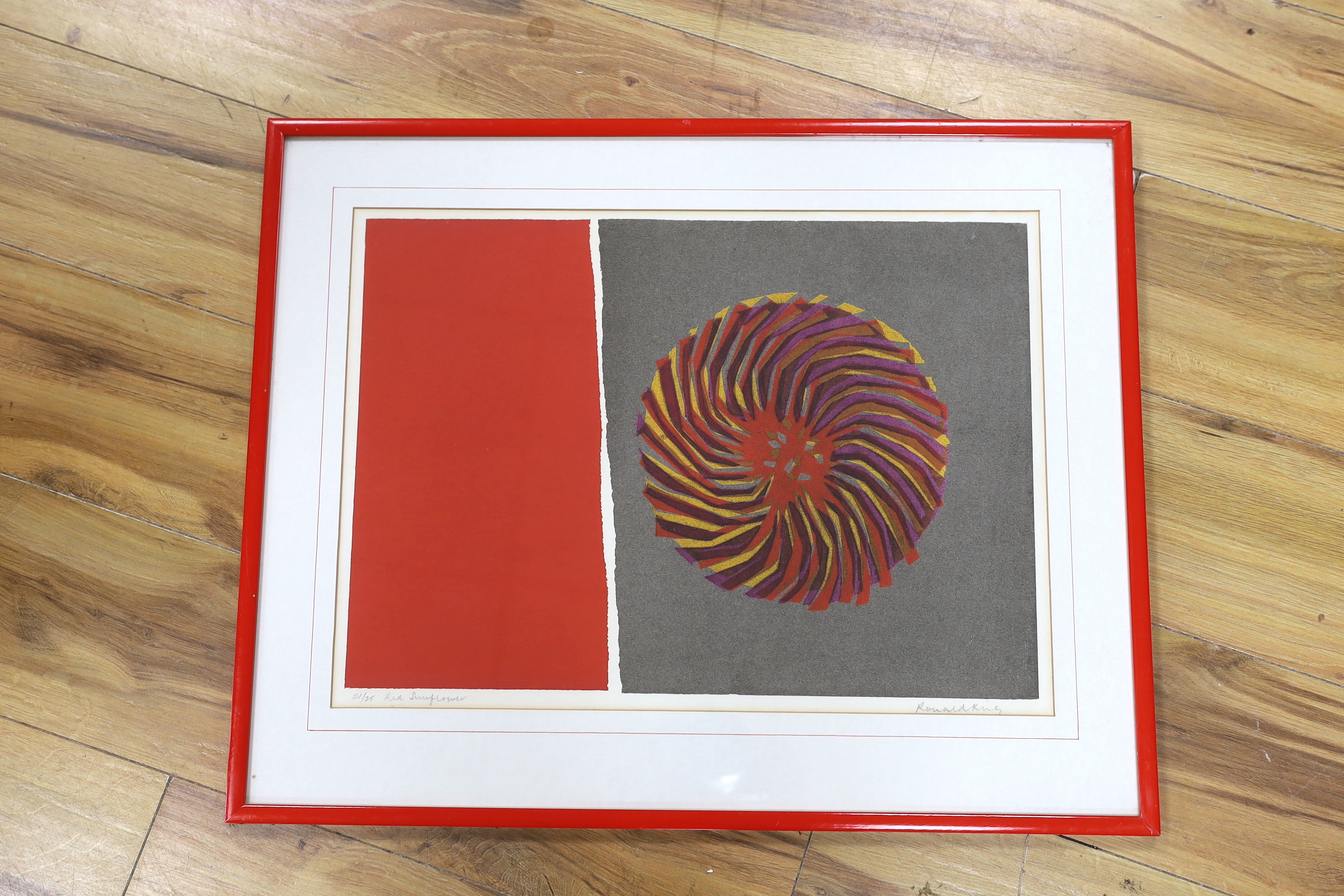Ronald King (b.1932), colour screenprint, 'Red Sunflower', signed in pencil, limited edition 21/25, 36 x 50cm